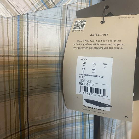 NWT Ariat Shirt Tan Blue Plaid Pearl Snap Button Up Western Pro Fit Mens XL - Picture 8 of 11